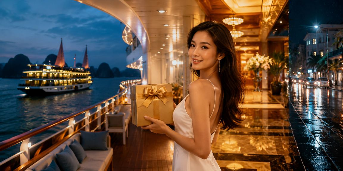Người dùng xem kèo bóng đá với cảnh vịnh Hạ Long phía sau
