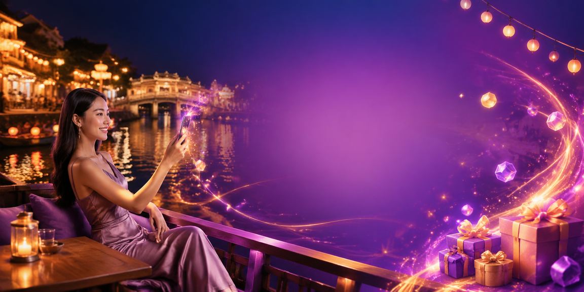Người dùng chơi casino trên điện thoại tại quán cà phê Hội An
